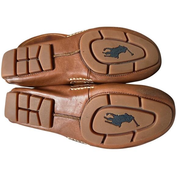 POLO Ralph Lauren Telly Leather Driving Moc Loafer Shoe Sz 7 Tan Preppy Classic - Picture 7 of 9